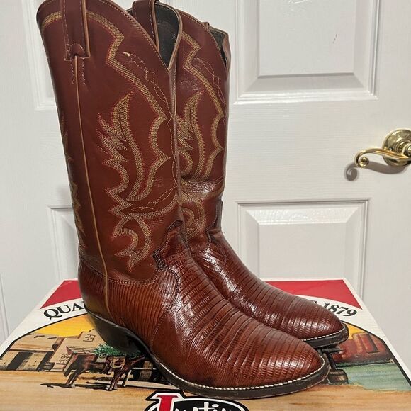 Justin 8303 Men's Exotic Western Boot with Peanut Brittle Lizard Foot - PERFECT! - Picture 2 of 12
